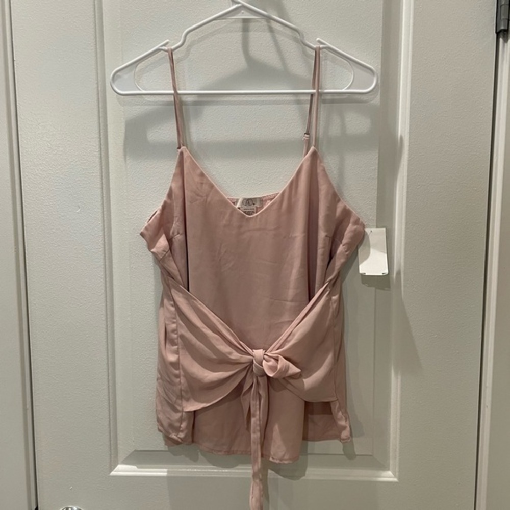 NEW…CAD Elegant Blush Tie Front Spaghetti Strap Blouse